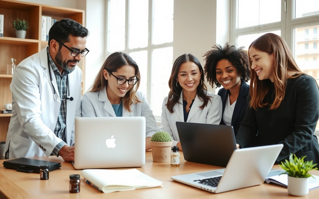 Equipo de Vitaminas Naturales y Salud colaborando en un entorno inspirador