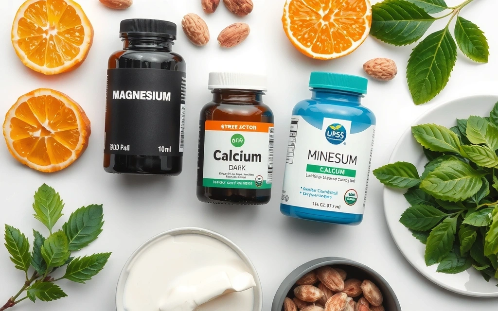 Variedad de minerales en forma de suplementos y alimentos