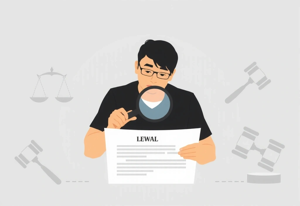 Persona leyendo un documento legal con lupa